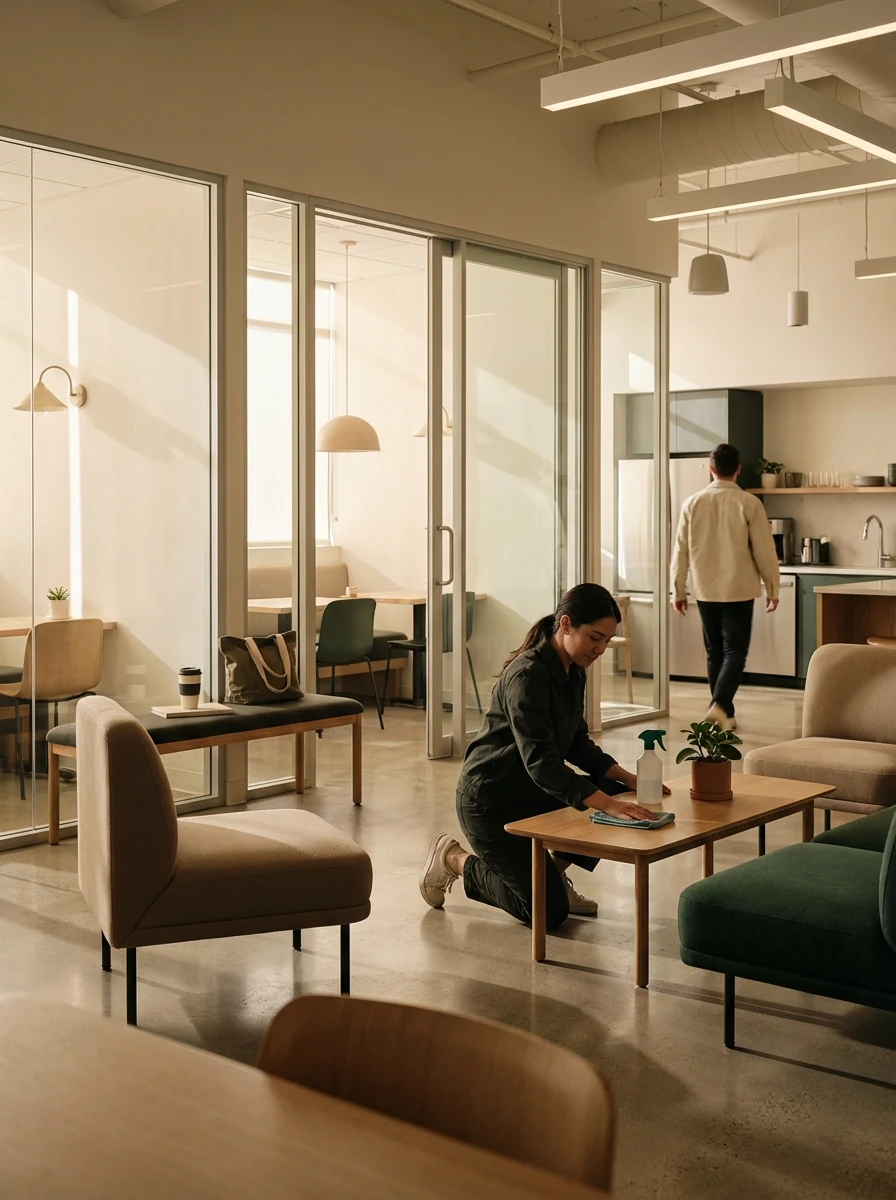 Editorial studio lounge and workspace detailing